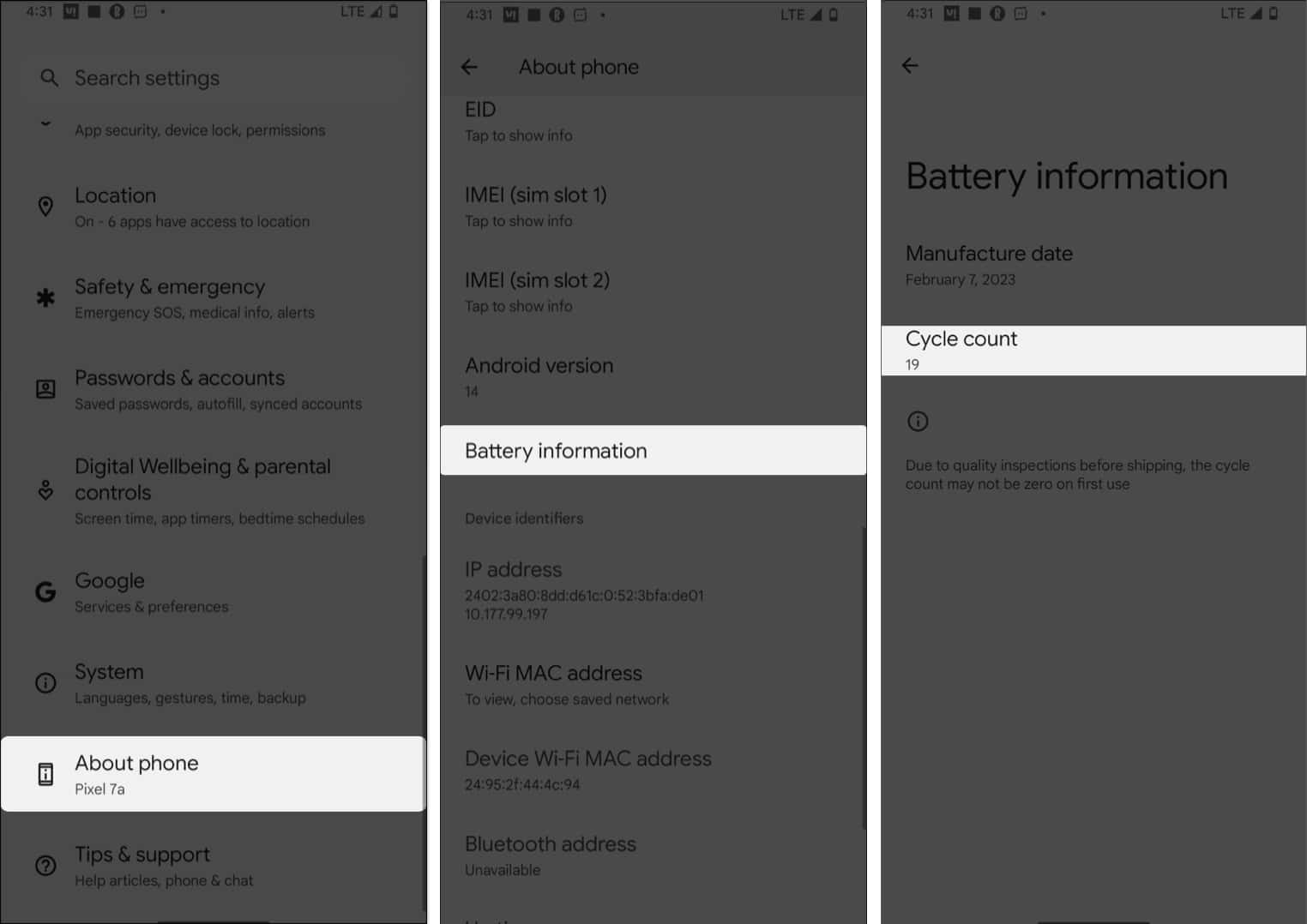 Battery Cycle Count in Android