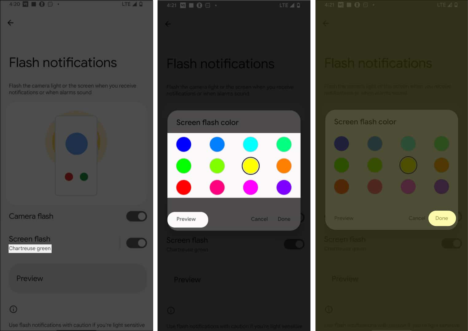 Change the color of screen flash in Android