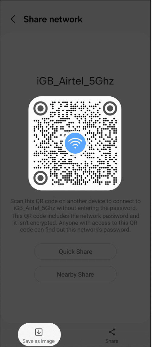 Scan the Wi-Fi Code, Save as Image in Samsung