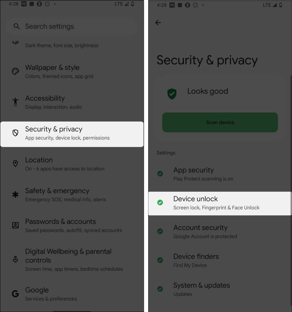 Security and privacy, Device Unlock