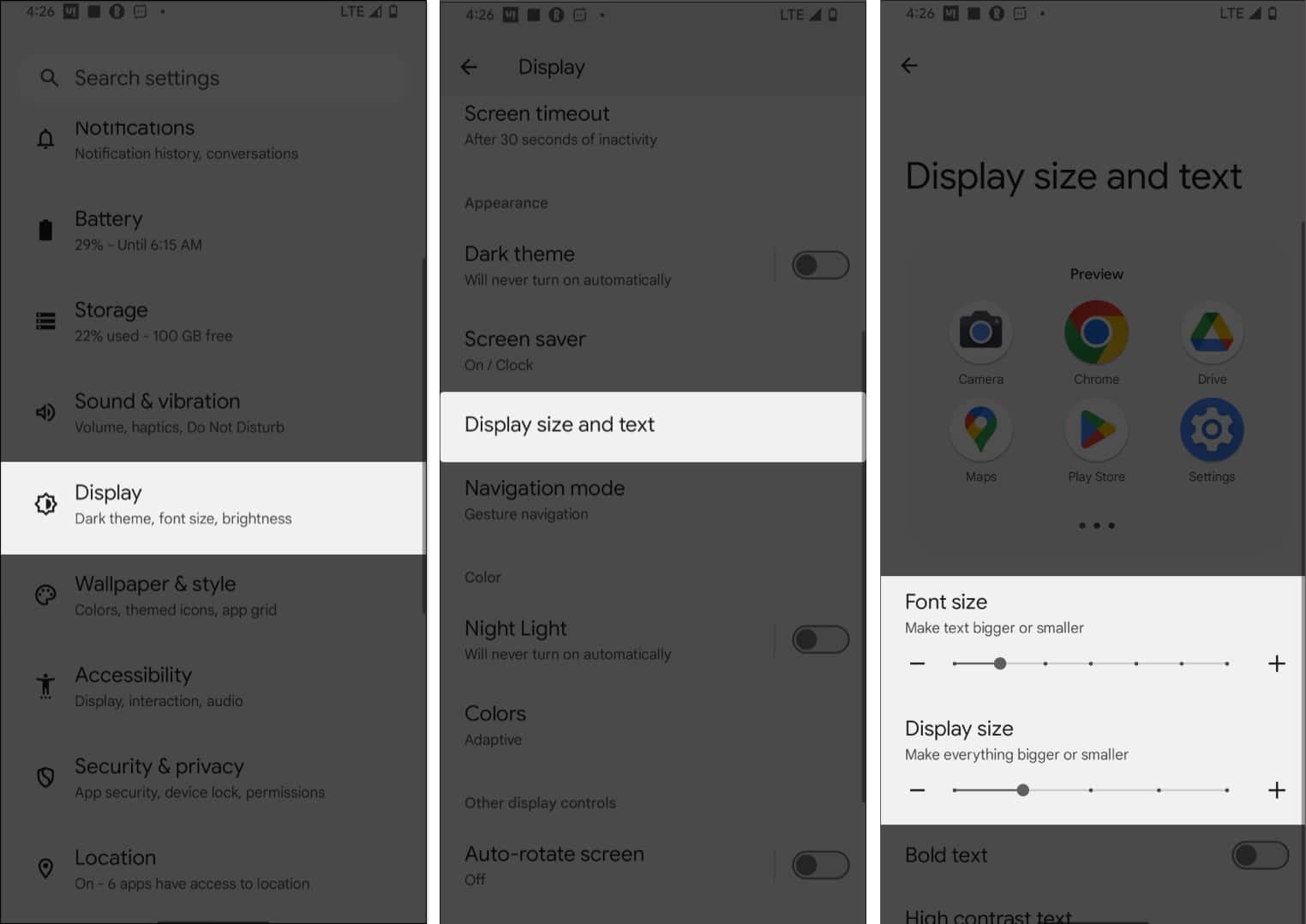 Set Larger font size in Android