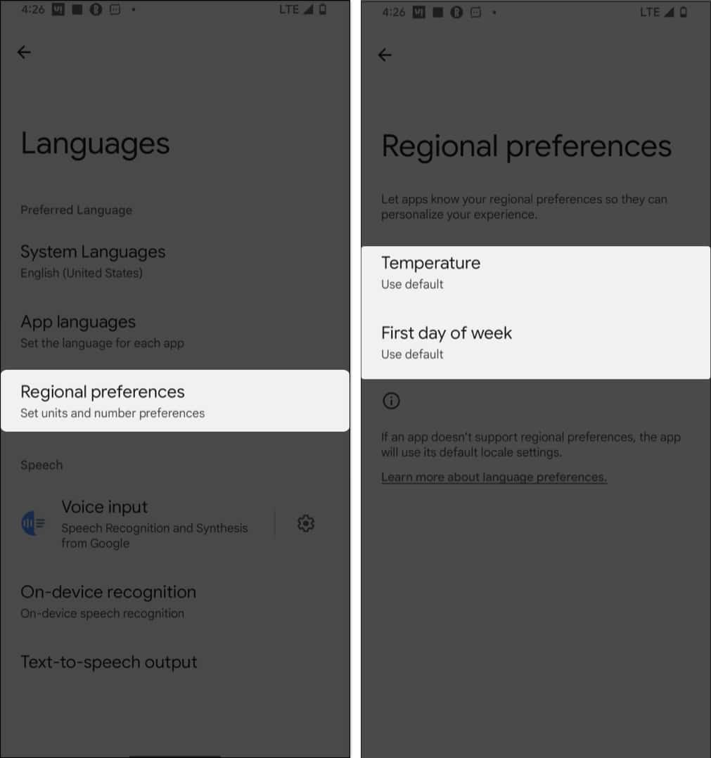 Set Regional Preferences in Android
