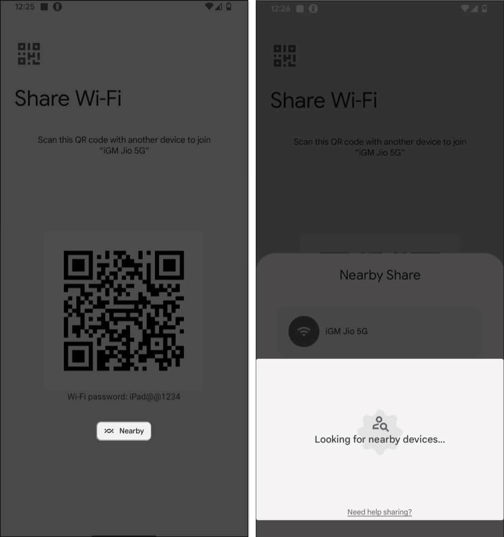 Tap Nearby to share password