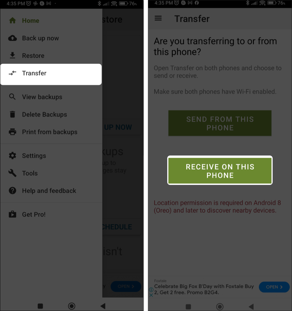 Tap Transfer and Select Receive on this phone