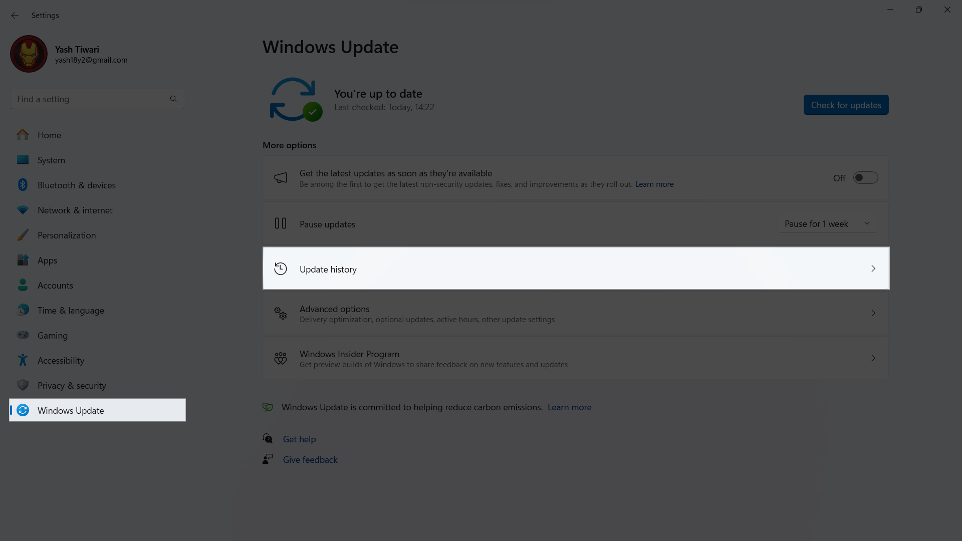 Windows update, Update History