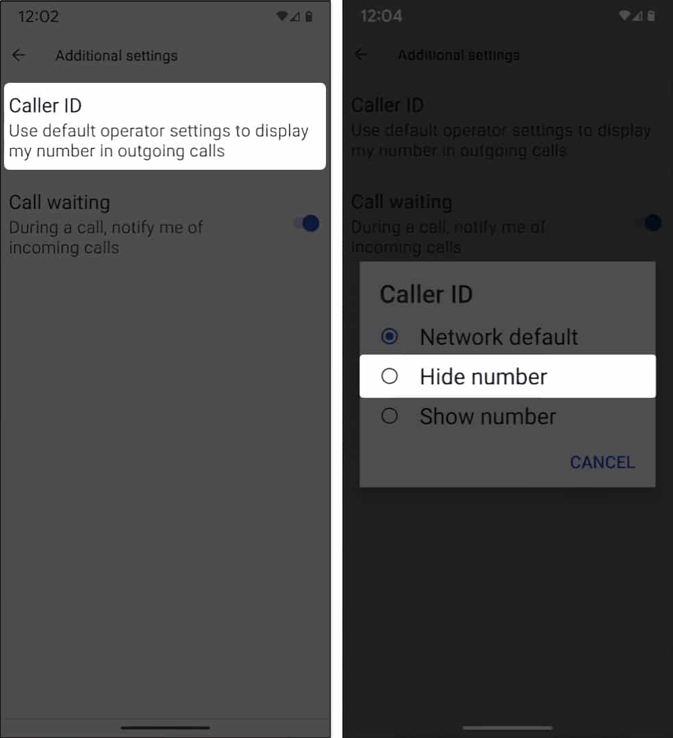 select caller ID hide number