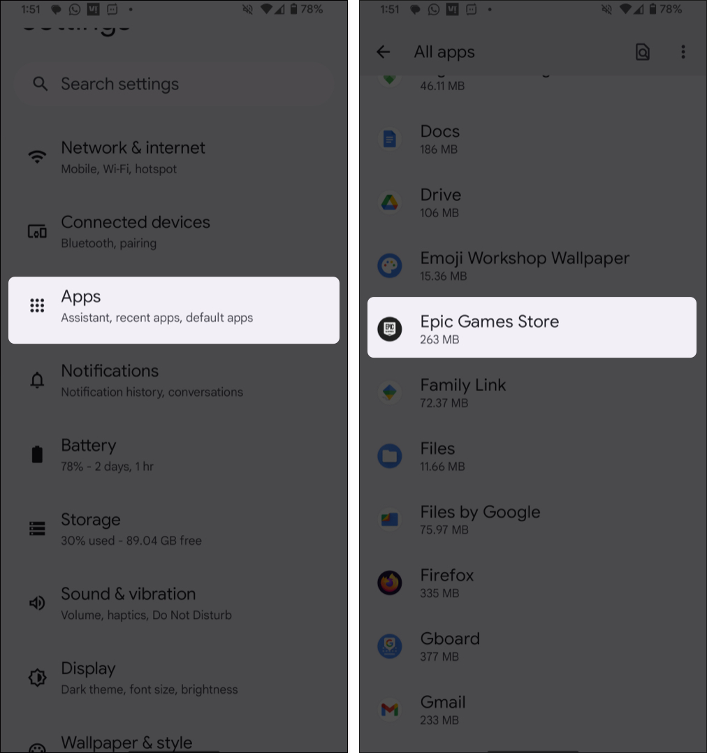 Go to settings app, open apps, select an app