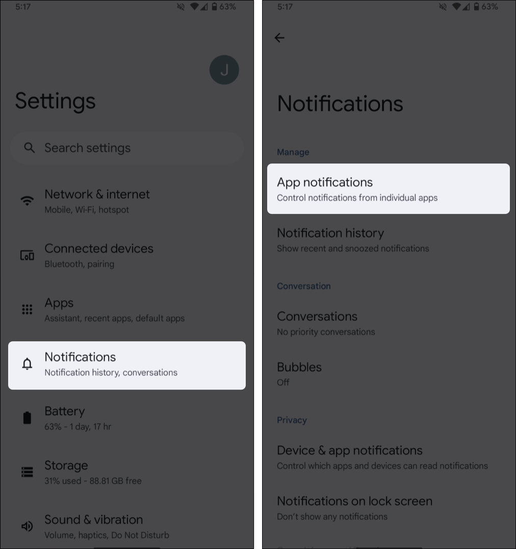 Go to settings, open notifications, tap app notifications