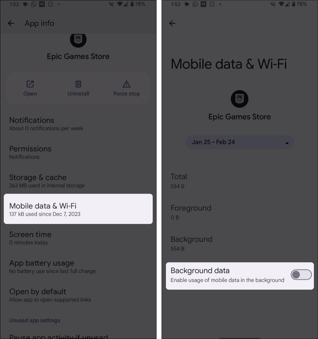 Tap mobile data & wi-fi, toggle off background data