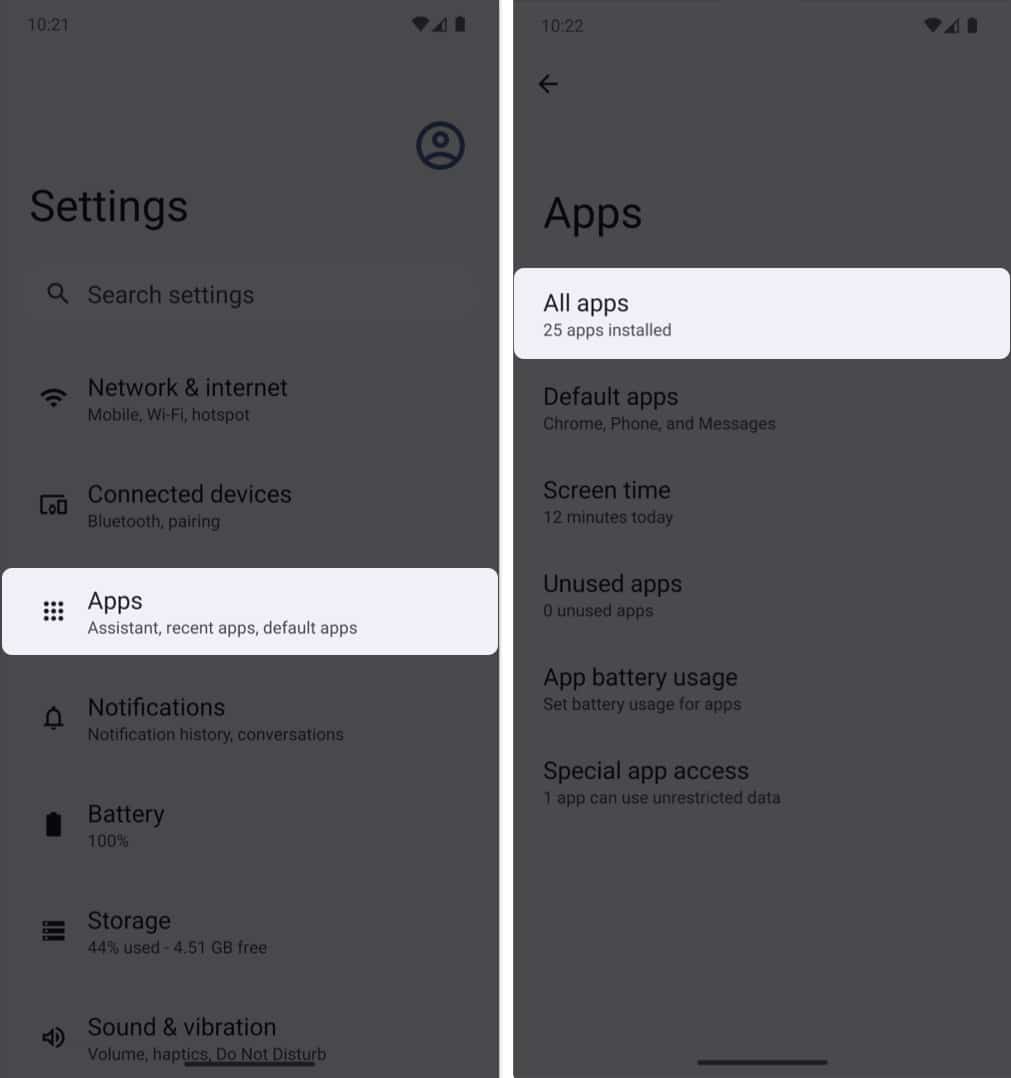 go to settings apps all apps