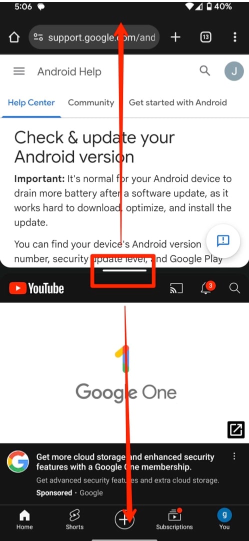 remove split screen on Android