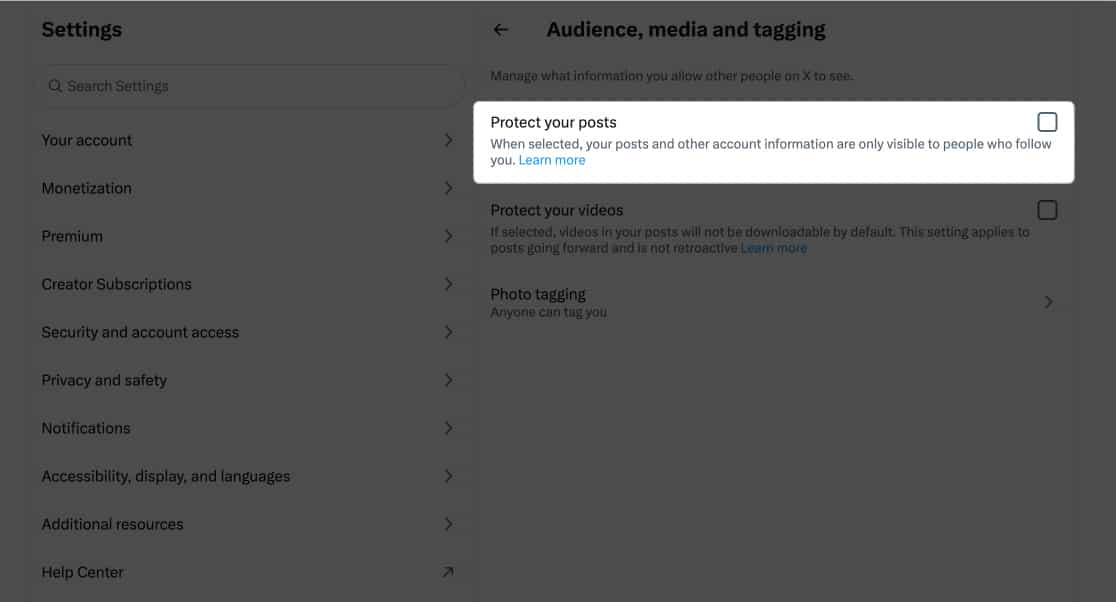 Enable Protect your posts under Audience, media, and tagging tab