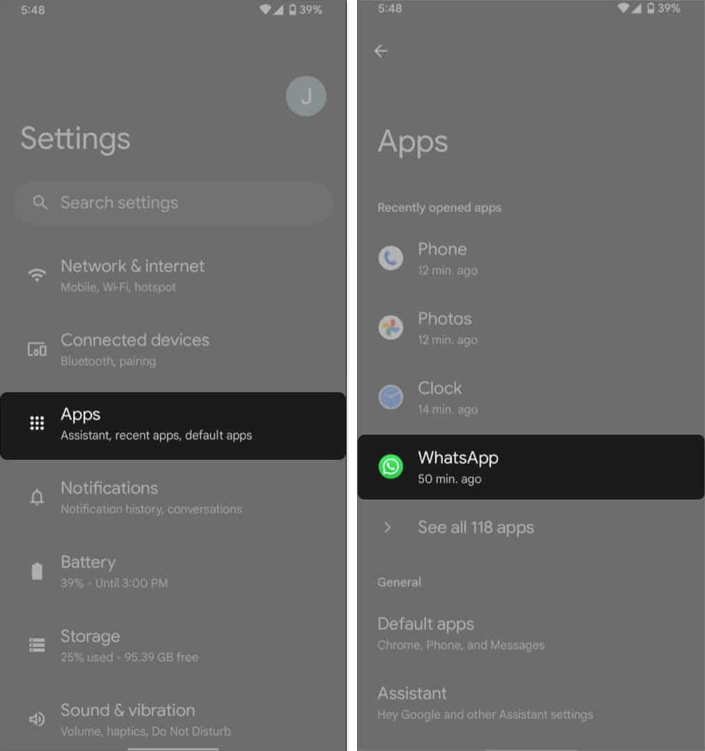 Open Settings, tap on Apps and select the app of your Choice