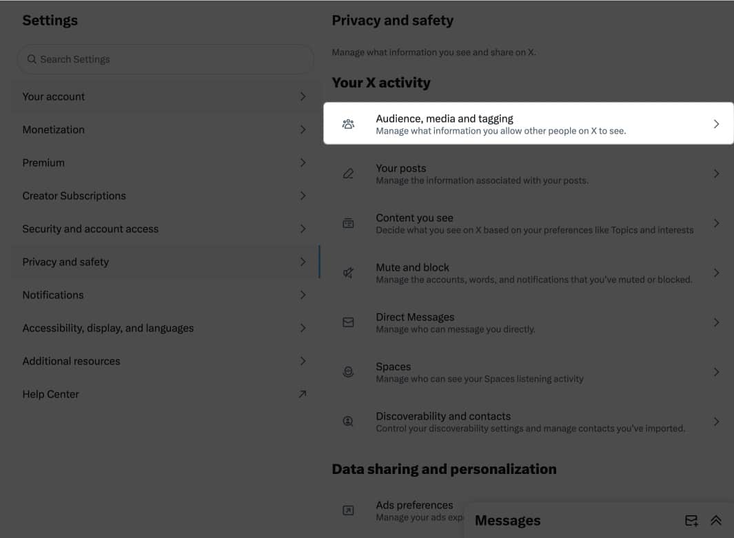 Tap Audience, media, and tagging under Privacy and safety tab