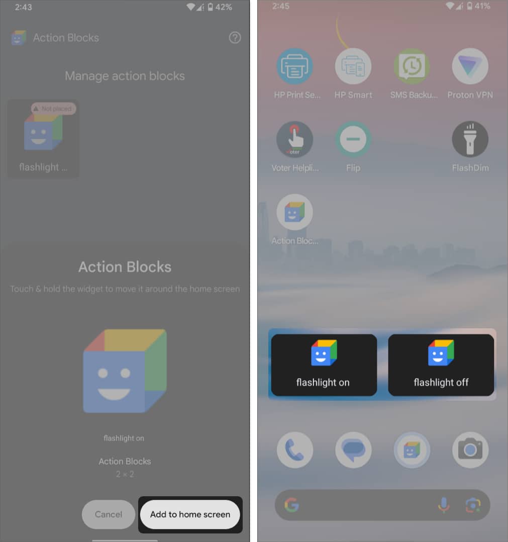 Tap on Add to home screen and adjust the block size on your Android home screen