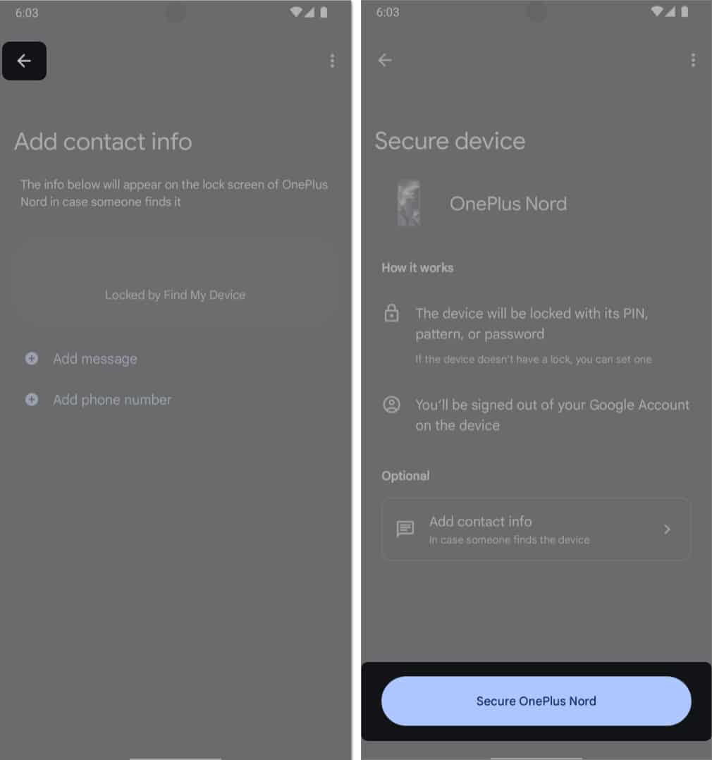 Tap the back button and select Secure OnePlus Nord