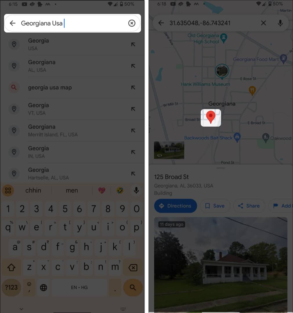 Type the name of place, Select desired location and location indicate with Red pin icon